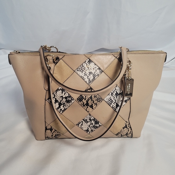 Coach Handbags - Coach F57510 Snake Patchwork Ava Tote In Beachwood Beige Gold Hardware
